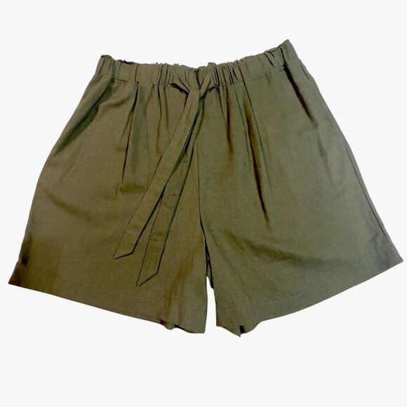 BCBG MaxAzria Paperbag Linen Blend Shorts Size Medium In Tarragon‎ Tie Front NEW - Picture 1 of 8